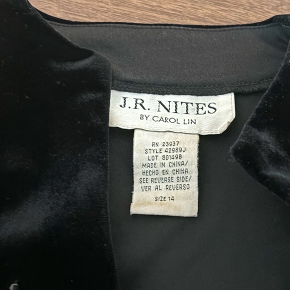 J R Nites by Carol Lin Velvet Black Beaded Women's Blouse Top Sheer Sleeves - Picture 3 of 11